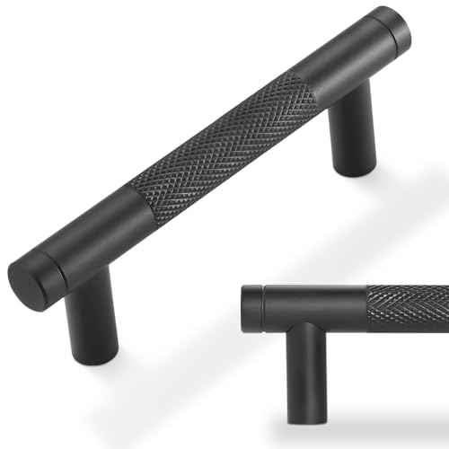 POVEFONK 10 Pack 3 inch76mm Matte Black Kitchen Cabinet Handles Knurled Cabinet Pulls Black Drawer Pulls Kitchen Hardware - Image 1