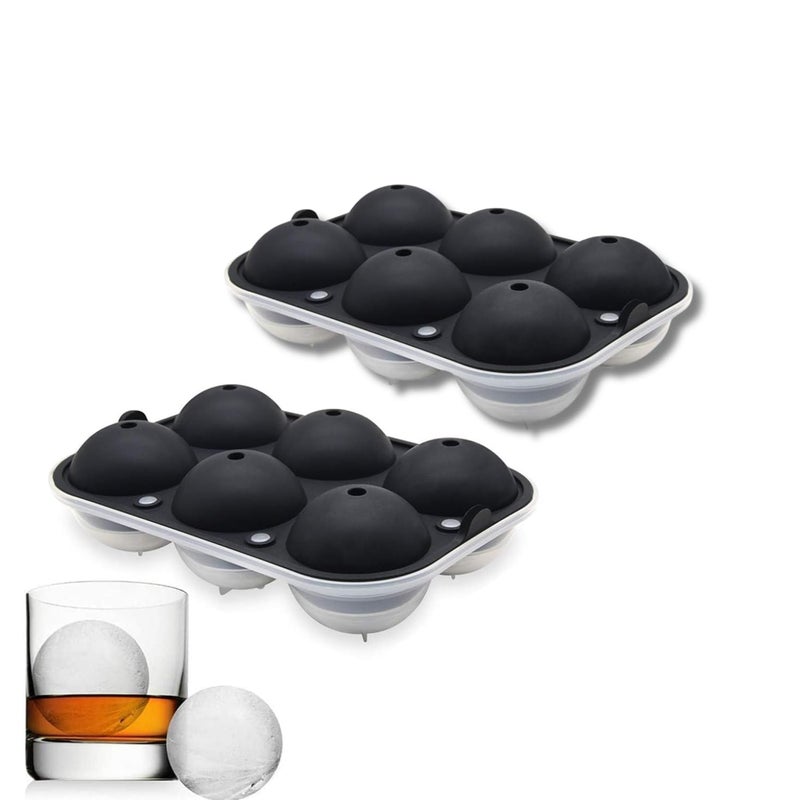 Dhrumino 6Ball Ice Cube Tray with Lid Silicone Round Ice Ball Maker with Funnel EasyRelease Ice Mold for Whiskey Cocktails Juice Cold Drinks Kitchen Tool Multicolor Pack of 2 - Image 1