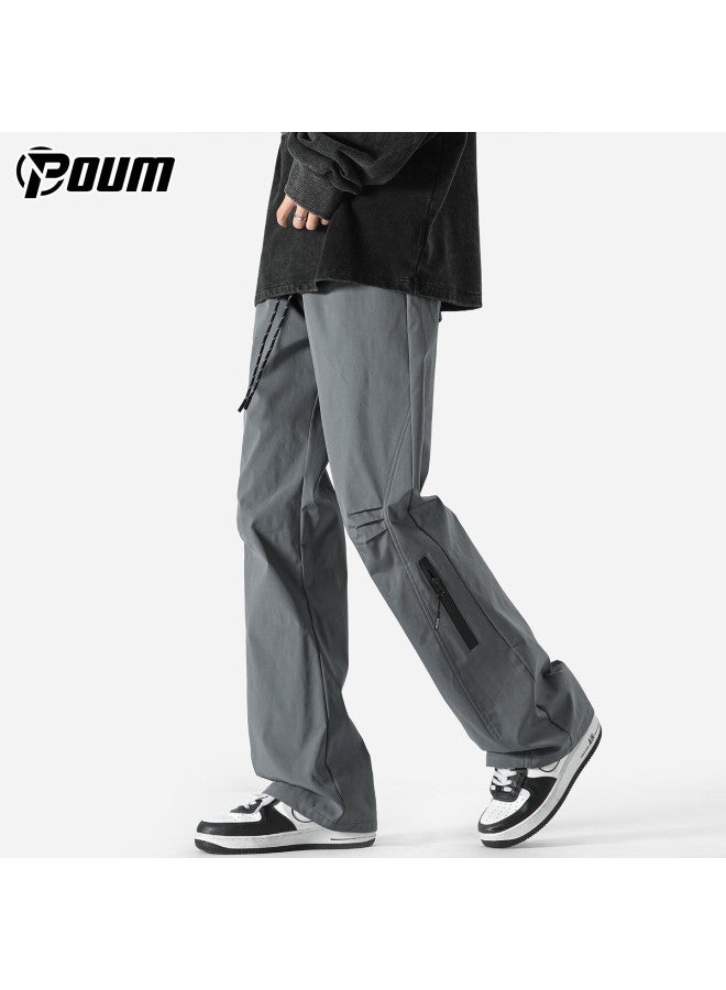 Poum Men's Spring Summer Outdoor Hiking Trendy Loose Straight Wide-leg Cargo Pants K1308 Dark Gray 4XL - Image 2