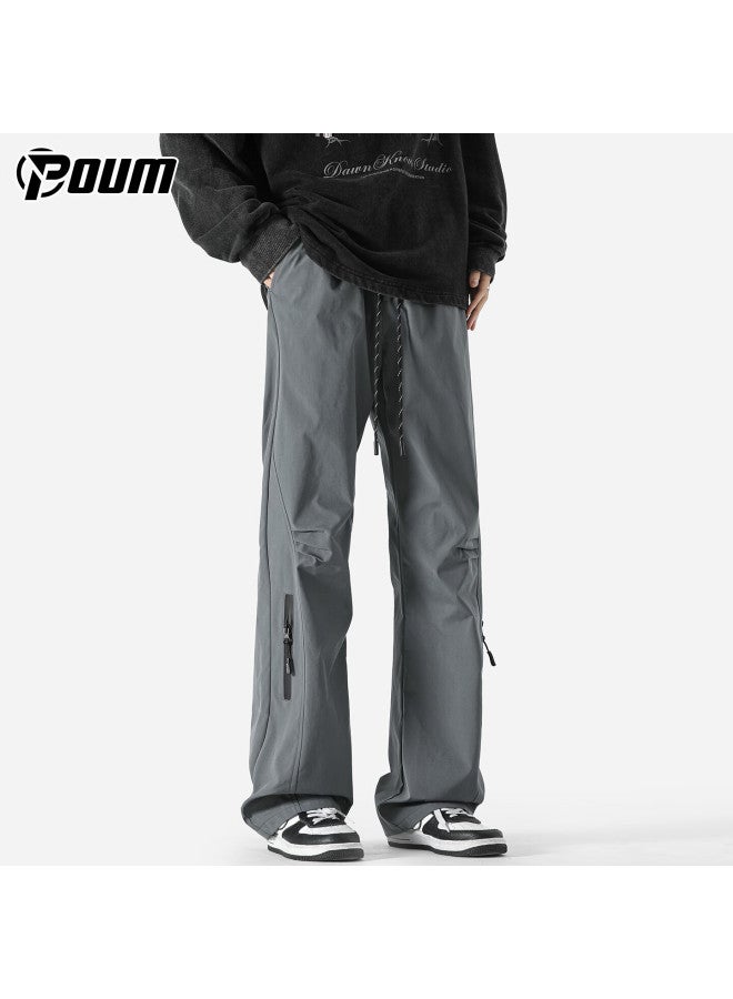 Poum Men's Spring Summer Outdoor Hiking Trendy Loose Straight Wide-leg Cargo Pants K1308 Dark Gray 4XL - Image 3