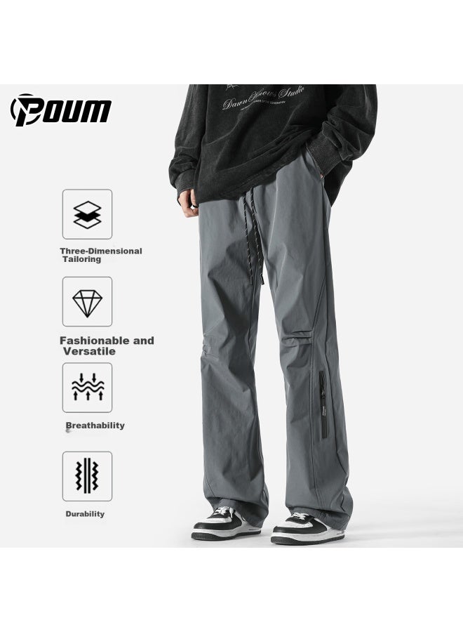 Poum Men's Spring Summer Outdoor Hiking Trendy Loose Straight Wide-leg Cargo Pants K1308 Dark Gray 4XL - Image 1