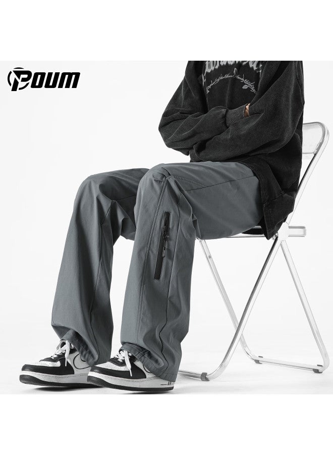 Poum Men's Spring Summer Outdoor Hiking Trendy Loose Straight Wide-leg Cargo Pants K1308 Dark Gray 4XL - Image 5
