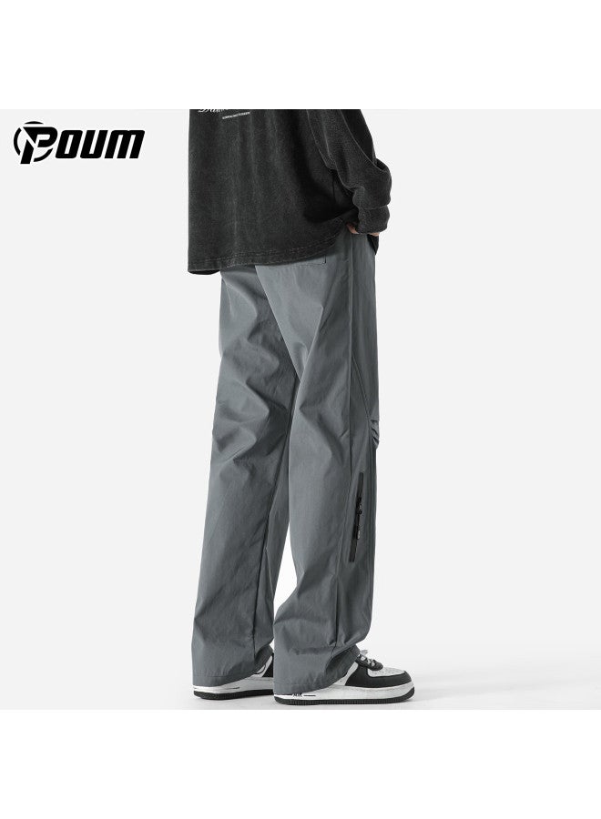 Poum Men's Spring Summer Outdoor Hiking Trendy Loose Straight Wide-leg Cargo Pants K1308 Dark Gray 4XL - Image 4
