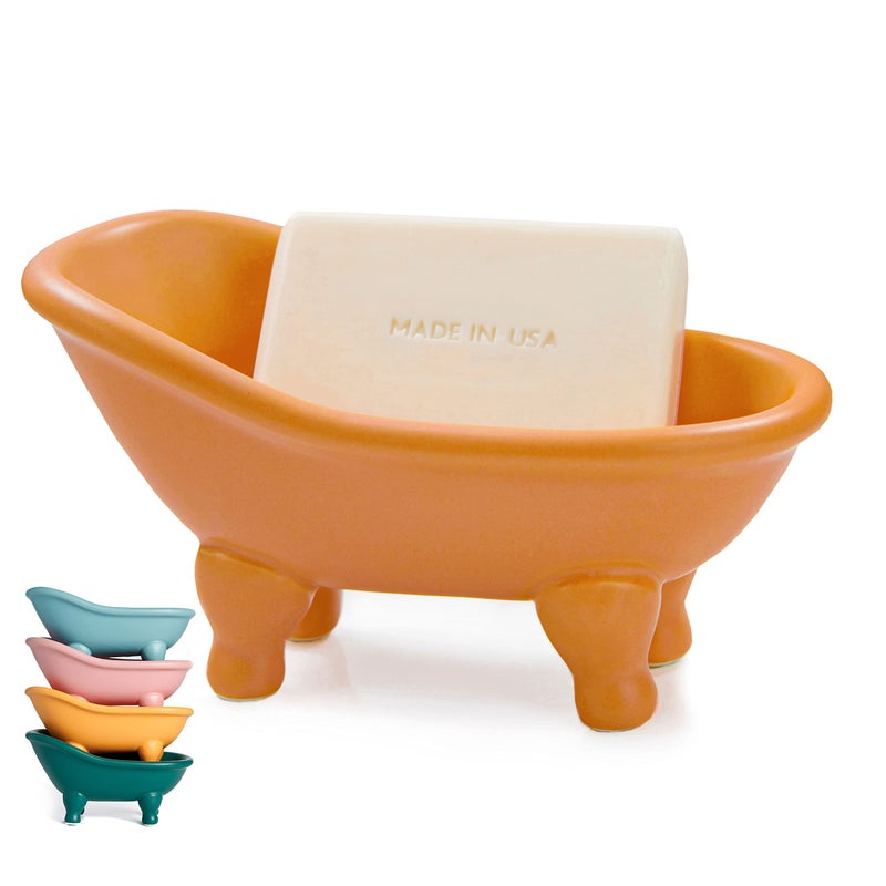 1 Piece 56 Colorful Ceramic Mini Clawfoot Bathtub Soap Dish Decortative Soap Dish Small Planter Makeup Organizer Container Hamster BathtubOrange