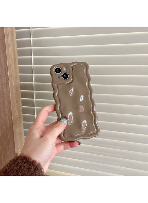 Solid Color Electroplated Water Corrugated IPhone16promax Phone Case Apple 15/14 16e Advanced Sense-Color:xym Wave Meteorite Khakis-Applicable Model:13 (without Packaging)