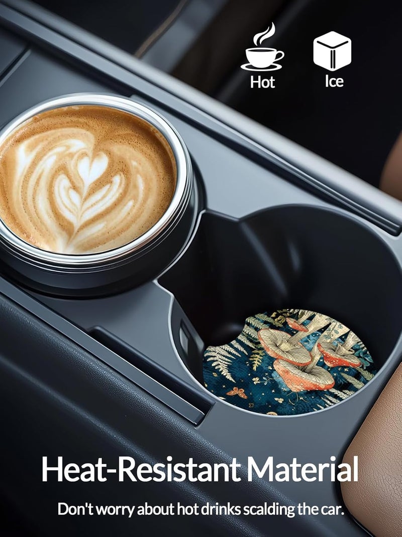 WOCOCN Cute Cup Holder Coasters for Your Car with Fingertip Grip, Auto Accessories for Women & Men,Pack of 2 (Mushrooms at Night) - Image 3