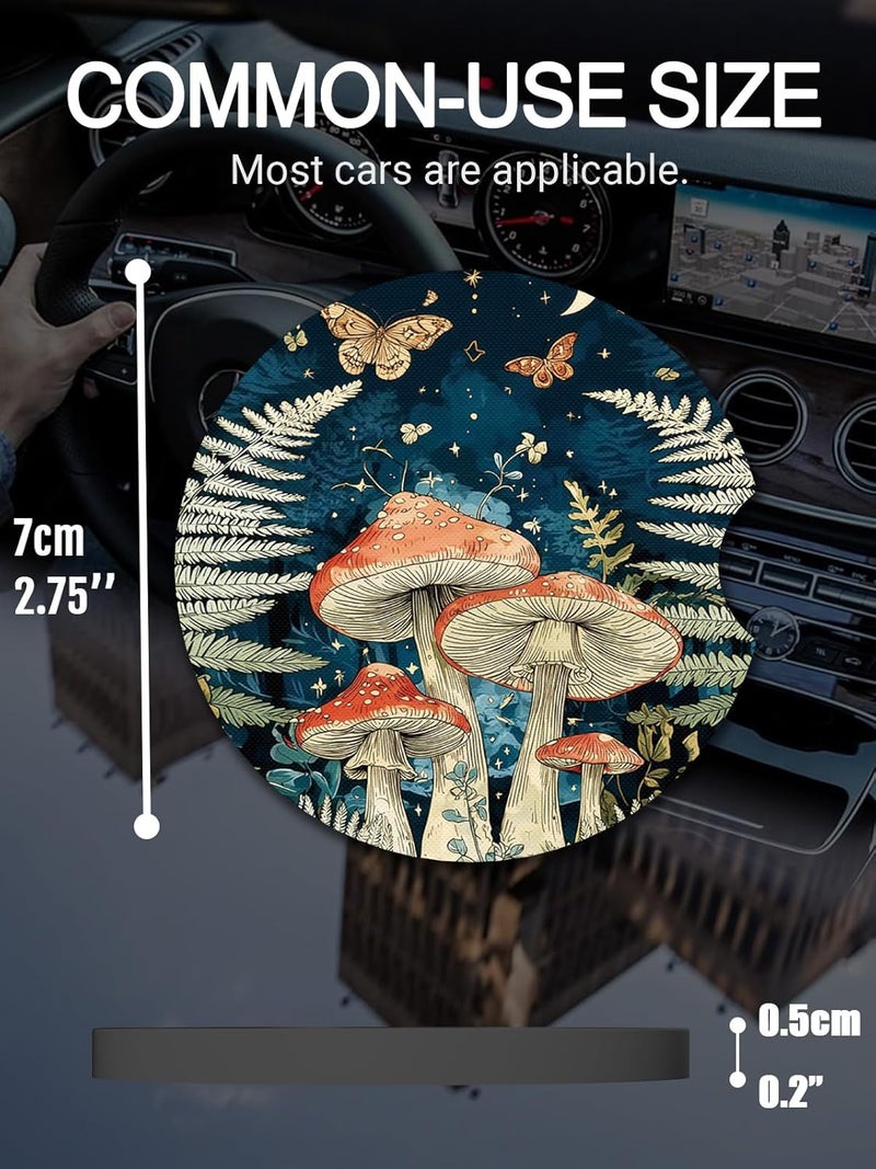 WOCOCN Cute Cup Holder Coasters for Your Car with Fingertip Grip, Auto Accessories for Women & Men,Pack of 2 (Mushrooms at Night) - Image 2