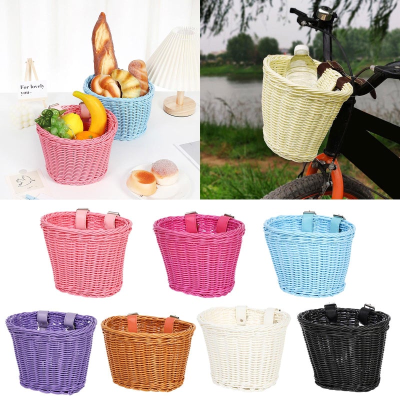 Black Front Basket For Kids Bicycle Waterproof Woven Handlebar Mount Easy Installation - Image 3