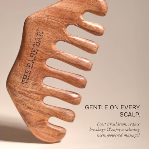 The Bare Bar Neem Wood Massager Comb - Pack of 1 | Wood Head scalp massage comb tool - Gua Sha for hair massager | Wooden wide tooth comb for hair growth | Eco-Friendly Hair Care Tool, Brown - Image 5