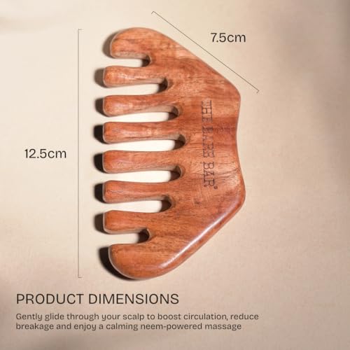 The Bare Bar Neem Wood Massager Comb - Pack of 1 | Wood Head scalp massage comb tool - Gua Sha for hair massager | Wooden wide tooth comb for hair growth | Eco-Friendly Hair Care Tool, Brown - Image 3