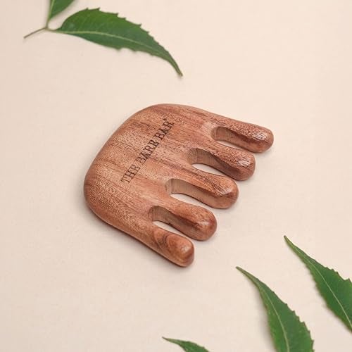 The Bare Bar Neem Wood Massager Comb - Pack of 1 | Wood Head scalp massage comb tool - Gua Sha for hair massager | Wooden wide tooth comb for hair growth | Eco-Friendly Hair Care Tool, Brown - Image 1