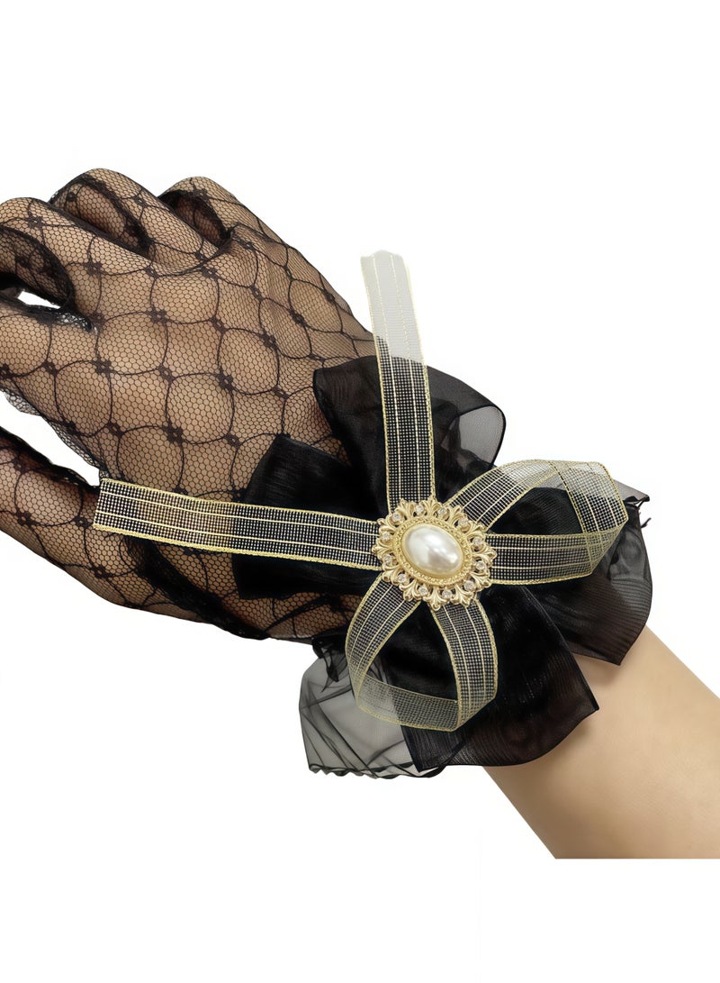 1920s Tea Party Gloves for Women Lace Gloves Mesh Gloves Elegant Short Vintage Bow Short Prom Glove Evening Elegant Accessories for Wedding - Image 5