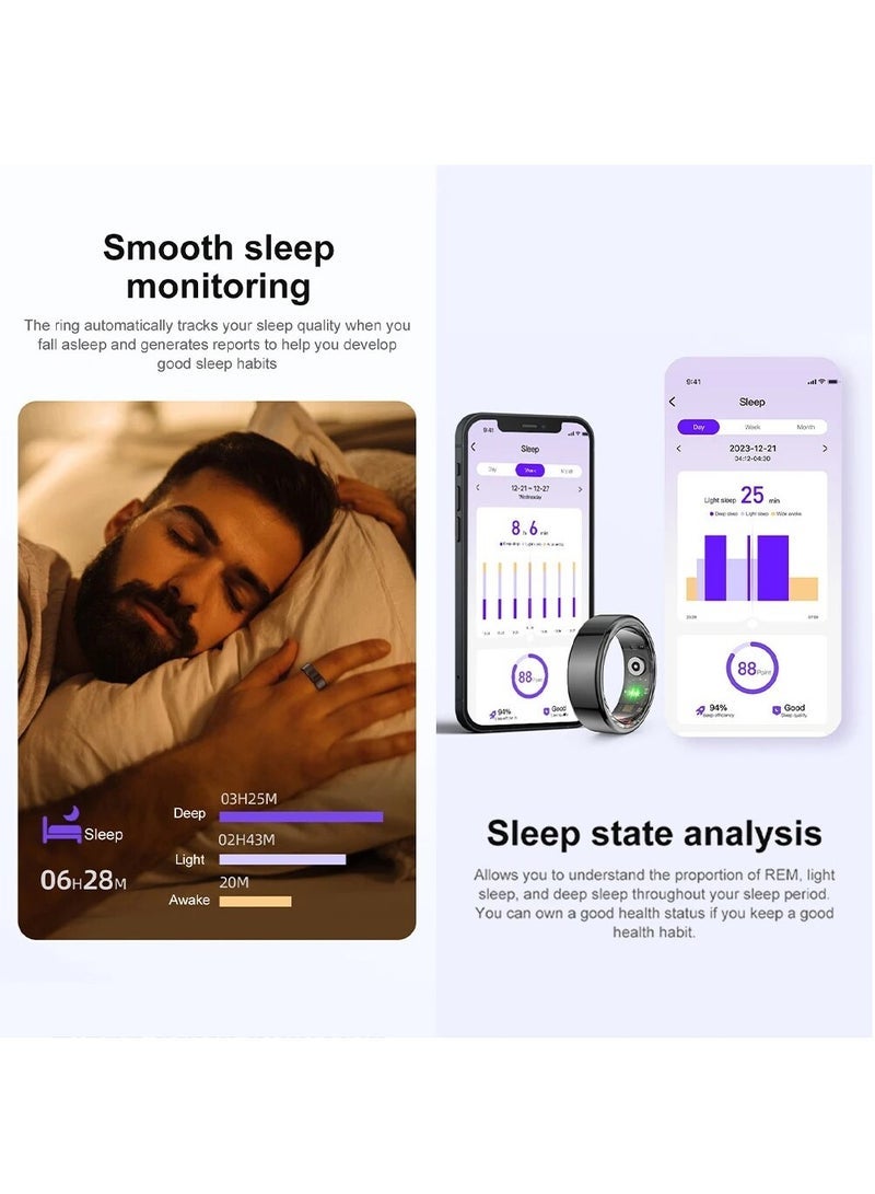 حلقة R02 الذكية ذات الغلاف المصنوع من التيتانيوم العسكري لمراقبة الصحة تحمل تصنيف مقاومة الماء IP68 و 3ATM وتتوفر بوضعيات رياضية متعددة (ذهبي، 20.6 ملم) - Image 3