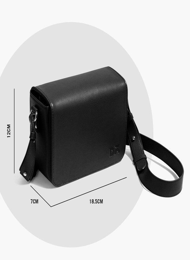 DailyObjects Black Sol Box Sling Crossbody Bag for Women, Girls | Durable Vegan Leather | Stylish Ladies Wallet Purse|Shoulder Handbag | Magnetic Flap Closure & Adjustable Wide Strap - Image 5