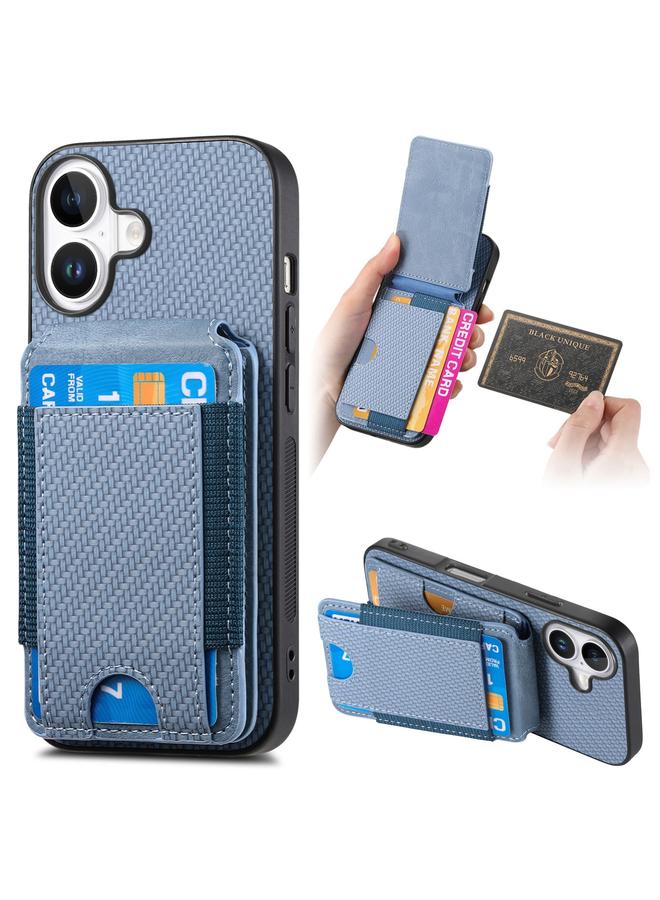 S-TOP Case For iPhone 16 Carbon Fiber Vertical Flip Wallet Stand Phone Case - Image 1