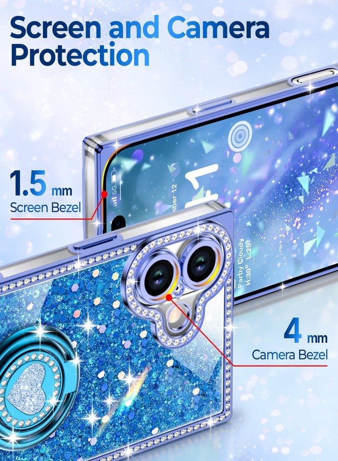 XYZ for iPhone 17 Case, Glitter Bling Phone Cover with 2-Ring Heart Stand & Lanyard, Women Girls Luxury Rhinestone Shockproof Protective Case for iPhone 17, Blue - Image 4
