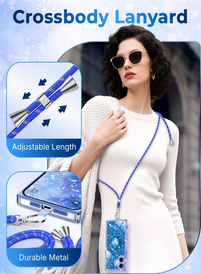 XYZ for iPhone 17 Case, Glitter Bling Phone Cover with 2-Ring Heart Stand & Lanyard, Women Girls Luxury Rhinestone Shockproof Protective Case for iPhone 17, Blue - Image 5