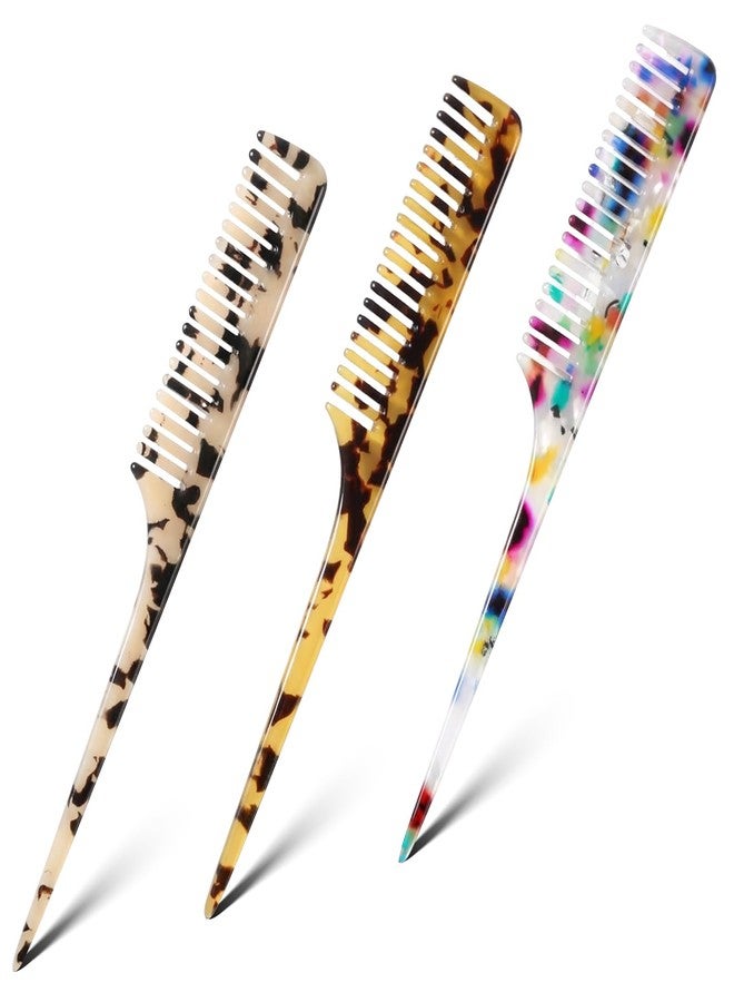 Psiriol 3 Pack Rat Tail Combs for Women, Fine Tooth Hair Parting Comb for Braiding, Parting Pin Tail Comb, Friendly Recycled Cellulose Acetate Comb, Root Teasing Hair Styling Tools, Anti Static(Leopard) - Image 1