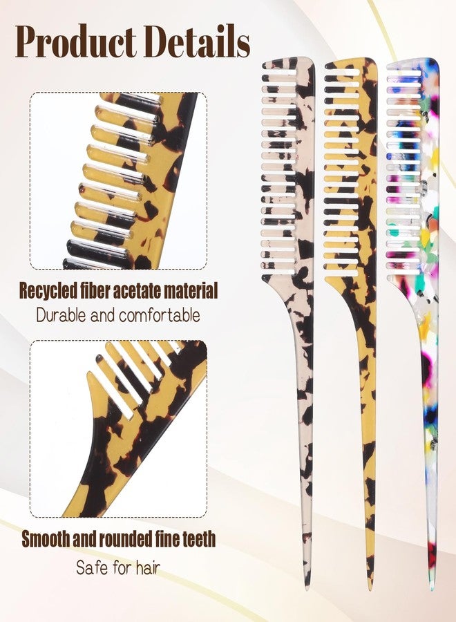 Psiriol 3 Pack Rat Tail Combs for Women, Fine Tooth Hair Parting Comb for Braiding, Parting Pin Tail Comb, Friendly Recycled Cellulose Acetate Comb, Root Teasing Hair Styling Tools, Anti Static(Leopard) - Image 4