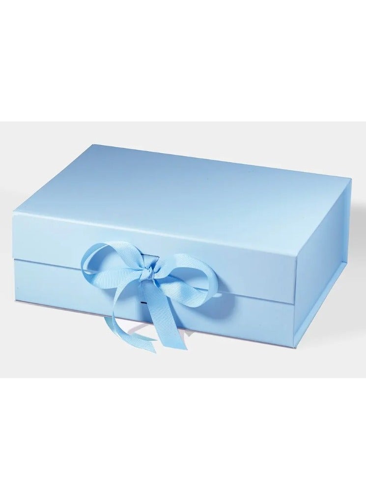 صندوق هدايا مغناطيسي فاخر، صندوق هدايا متوسط ​​الحجم أزرق سماوي مع شريط، صندوق هدايا قابل للطي للهدايا مع غطاء مغناطيسي، مناسب للمهرجانات وأعياد الميلاد والذكرى السنوية، 26 × 19 × 8 سم - Image 1