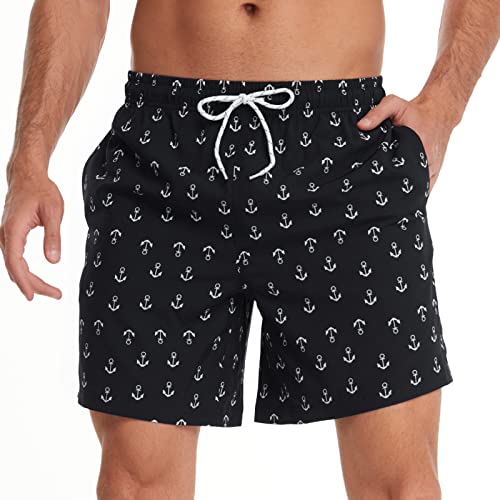 FEIXIANG Mens Quick Dry Swim Trunk with Breathable Mesh Lining Beach Shorts with Pockets Black - Image 1