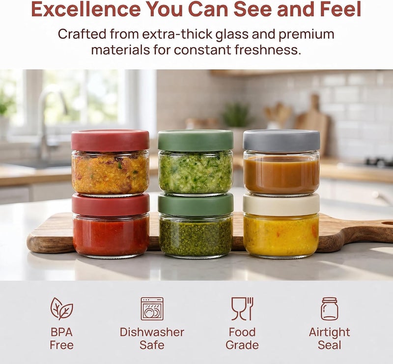 EONJOE 2 oz Glass Dressing Containers To Go Sauce Cups Mini Condiment Dip Jars with Lids Lunch Box Accessories,6-Pack - Image 3