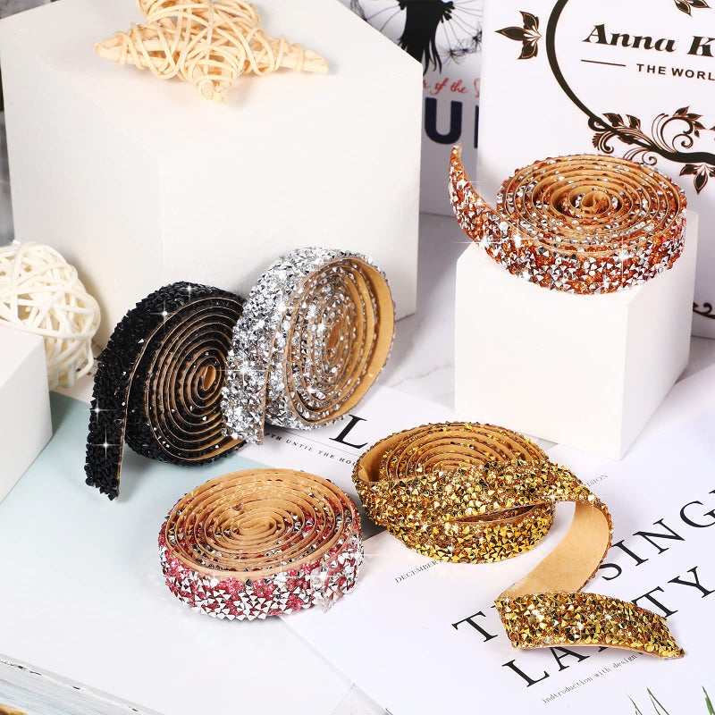 Xinnun 5 Rolls Crystal Shiny Rhinestone Ribbon Self-Adhesive Rhinestone Strips Ribbon Resin Diamond Bling for Art Craft DIY Party(Basic Style,Mixed Colors) - Image 5