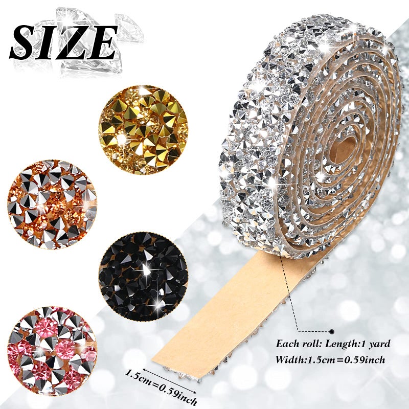 Xinnun 5 Rolls Crystal Shiny Rhinestone Ribbon Self-Adhesive Rhinestone Strips Ribbon Resin Diamond Bling for Art Craft DIY Party(Basic Style,Mixed Colors) - Image 2