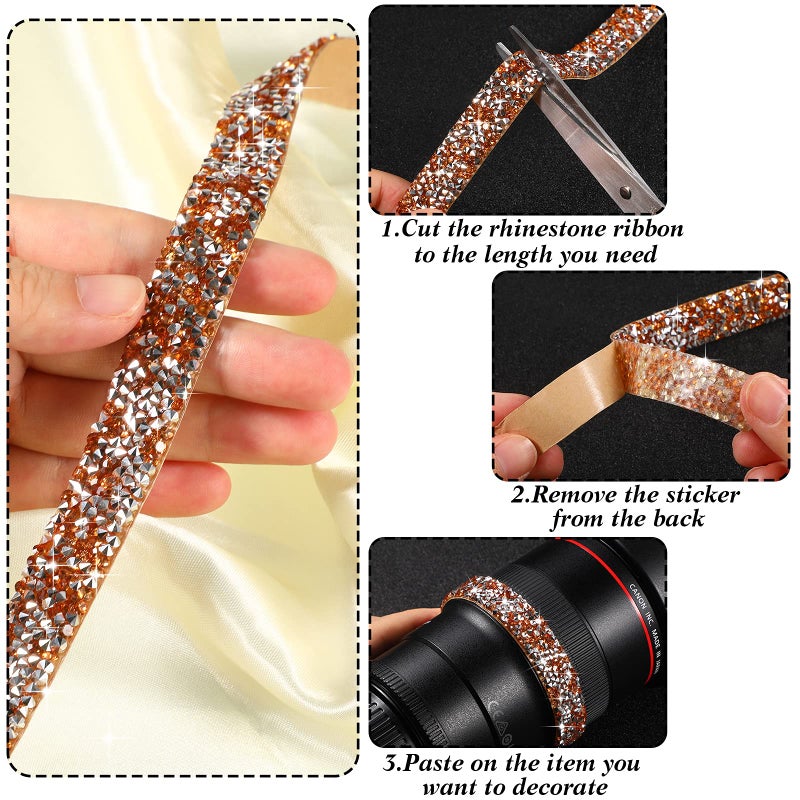 Xinnun 5 Rolls Crystal Shiny Rhinestone Ribbon Self-Adhesive Rhinestone Strips Ribbon Resin Diamond Bling for Art Craft DIY Party(Basic Style,Mixed Colors) - Image 4