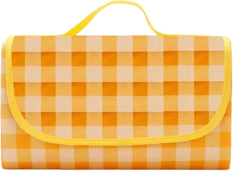 بطانية نزهة قابلة للطي بالخارج، مربعات صفراء وبيضاء، 200 × 300 سم - Image 1