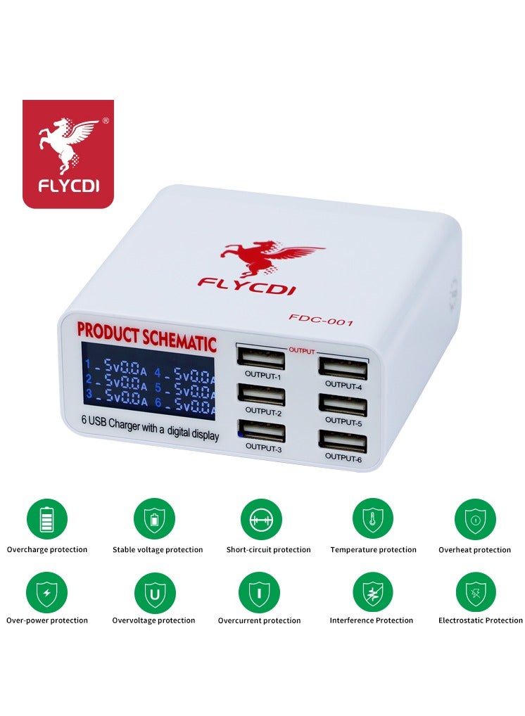 FLYCDI FDC-001 Charger High efficiency device with 6 USB ports to charge multiple devices simultaneously - Image 5