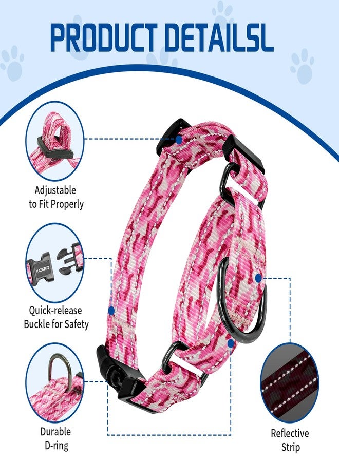 Kazazoo Reflective Martingale Collar for Dogs with Quick Release Buckle Adjustable Soft Durable Dog Collar for Small Medium Large No Pull Training Dog Collars-Pink Camo M - Image 4