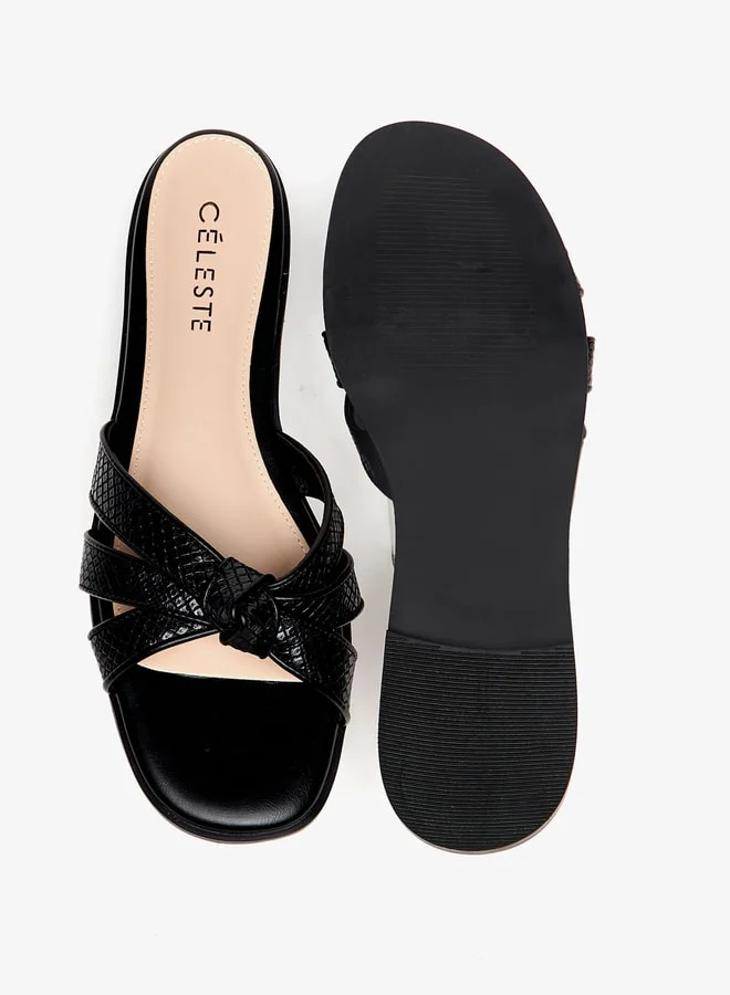 سيليست Women's Textured Slip-On Sandals with Knot Detail