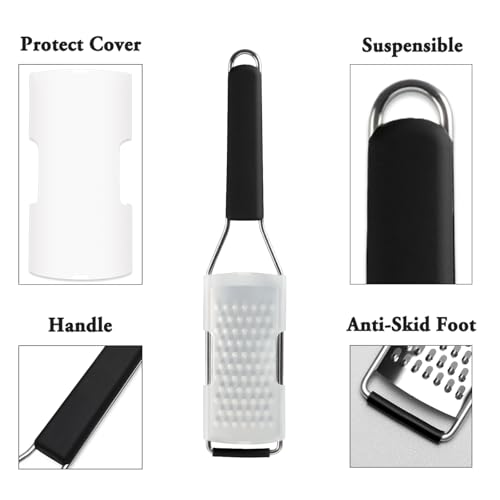 Cambom Cheese Grater Lemon Zester, Graters for Parmesan Cheese, Lemon, Citrus, Garlic, Nutmeg, Chocolate, Fruits, Vegetables, Ginger, Vegetable & Cheese Shredder with Stainless Steel Coarse Blade - Image 3