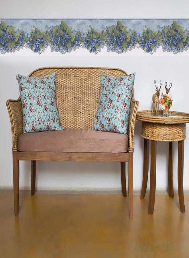 Norwall Prepasted Wallpaper Border - Blue White Flowers Scalloped Wall Border Retro Design, Roll 15 ft. x 5 in. - Image 2