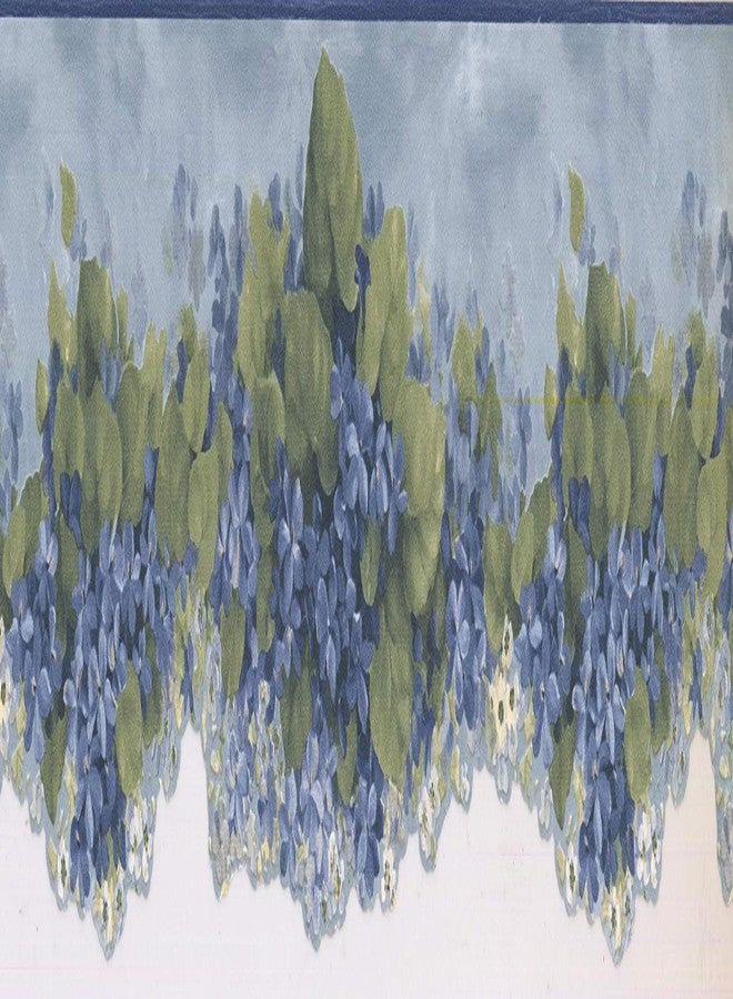 Norwall Prepasted Wallpaper Border - Blue White Flowers Scalloped Wall Border Retro Design, Roll 15 ft. x 5 in. - Image 3