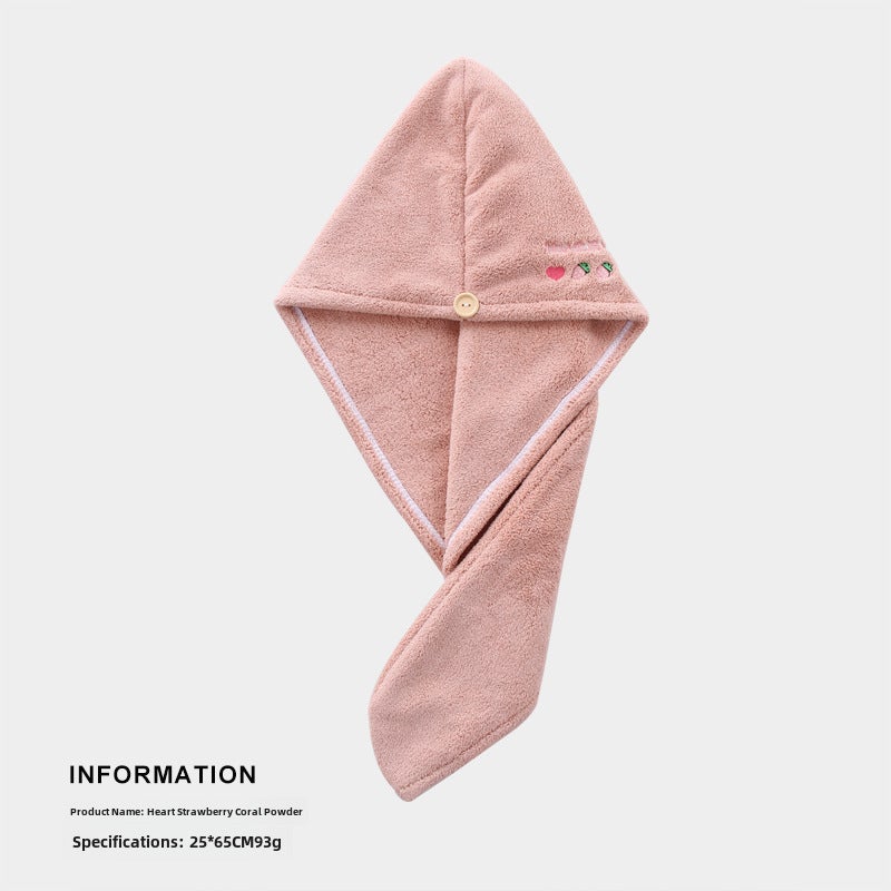 Generic Cute Embroidered Quick-Dry Hair Towel Cap Pink-Heart Strawberry 