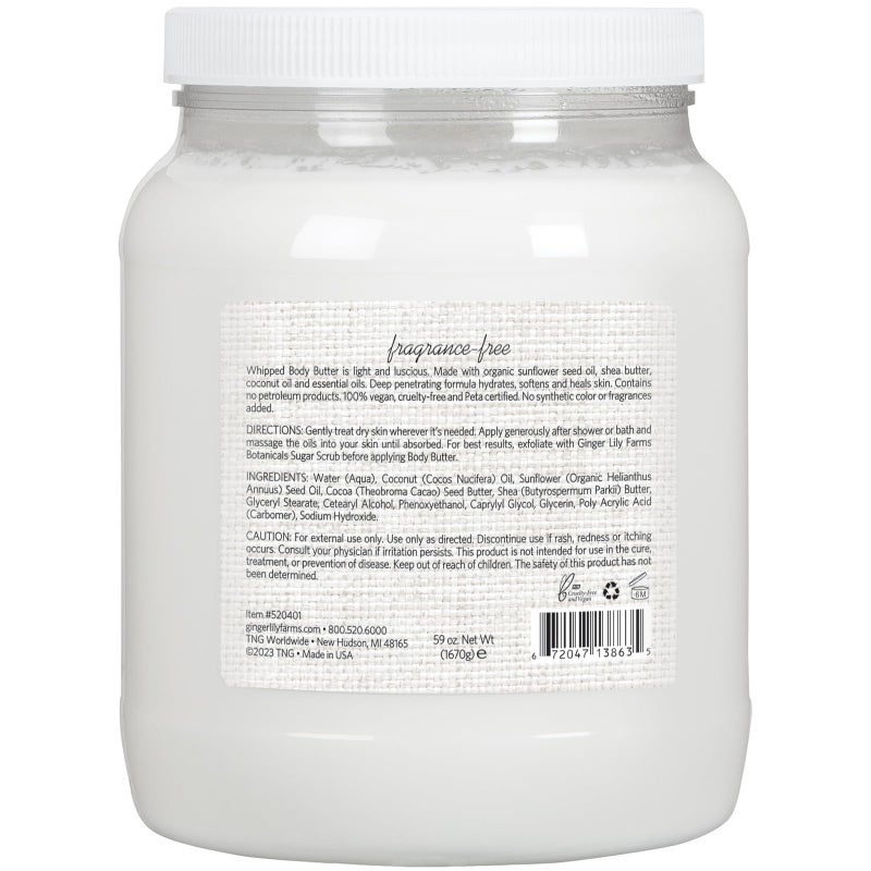 Ginger Lily Farms Botanicals Whipped Body Butter for Dry Skin, Ultra-Hydrating, 100% Vegan & Cruelty-Free, Fragrance-Free, 59 Ounces - Image 2