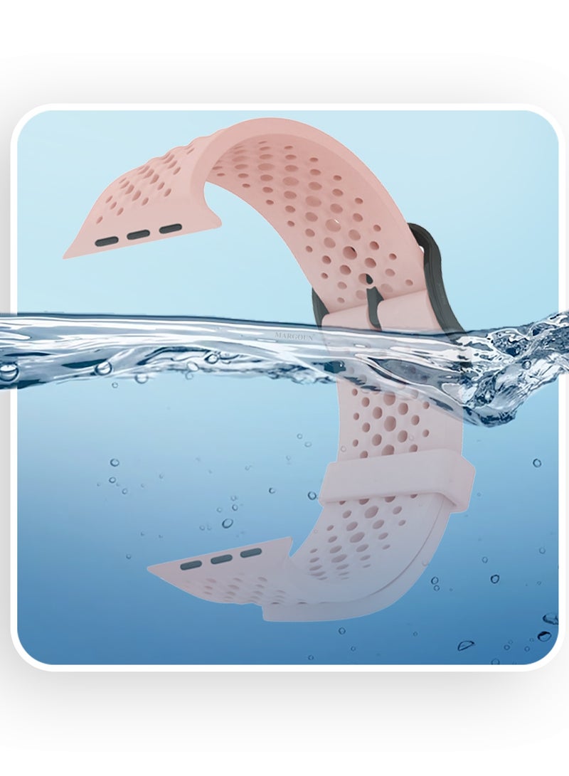 CATANES 49mm/45mm/44mm/ Sport Silicone Watch Band Compatible with Apple Watch Series 9/8/7/6/5/4/3/2/1 & SE – Breathable Soft Strap with Buckle -  Pink - Image 2