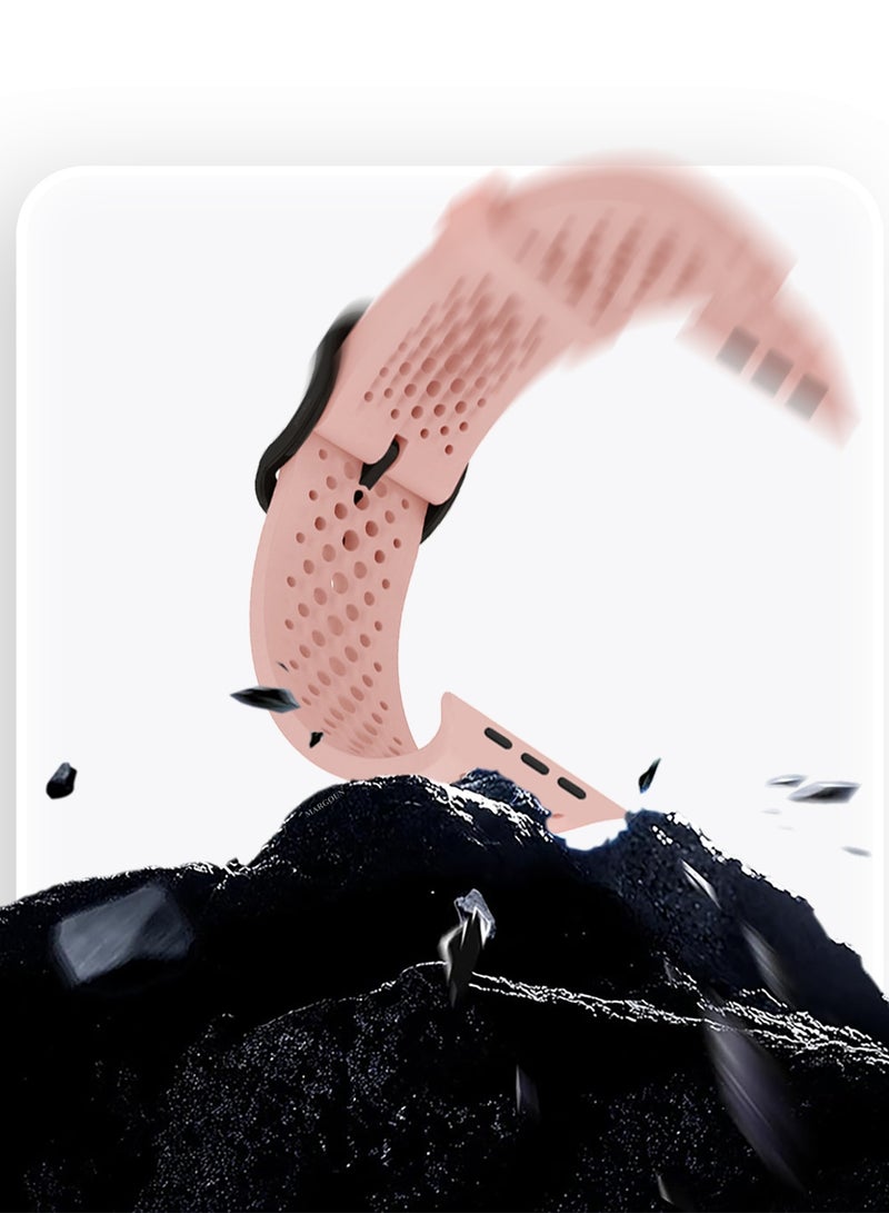 CATANES 49mm/45mm/44mm/ Sport Silicone Watch Band Compatible with Apple Watch Series 9/8/7/6/5/4/3/2/1 & SE – Breathable Soft Strap with Buckle -  Pink - Image 3