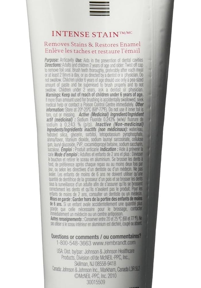 Rembrandt Intense Stain Whitening Toothpaste, Mint Flavor, 3.52-Ounce Tubes (Pack of 3) - Image 2