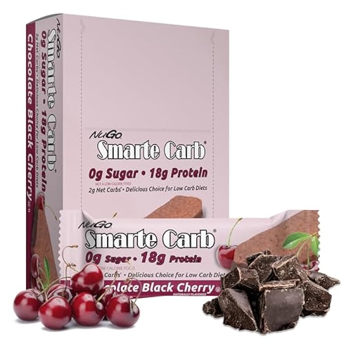 NuGo Smarte Carb Chocolate Black Cherry, 18g Protein, 0g Sugar, 2g Net Carbs, 150 Calorie, 12 Count - Image 1