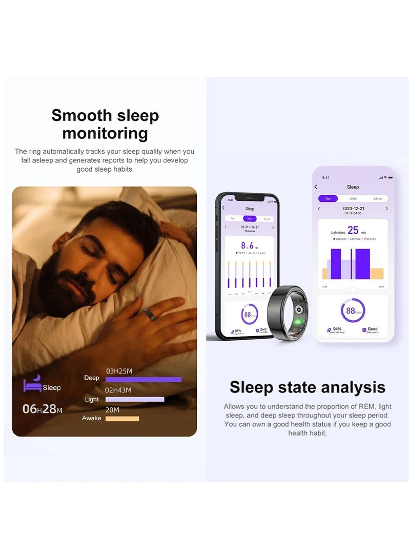 حلقة R02 الذكية ذات الغلاف المصنوع من التيتانيوم العسكري لمراقبة الصحة تحمل تصنيف مقاومة الماء IP68 و 3ATM وتتوفر بوضعيات رياضية متعددة (رمادي غامق، قطر 18.9 ملم) - Image 3