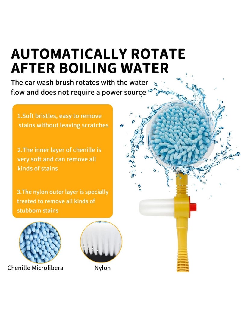 عام السيارات فرشاة تنظيف دوارة مع موزع الصابون وخرطوم تركيب شعيرات ناعمة للسيارات مقبض طويل ممسحة دوارة تنظيف فرشاة تدفق المياه - Image 2