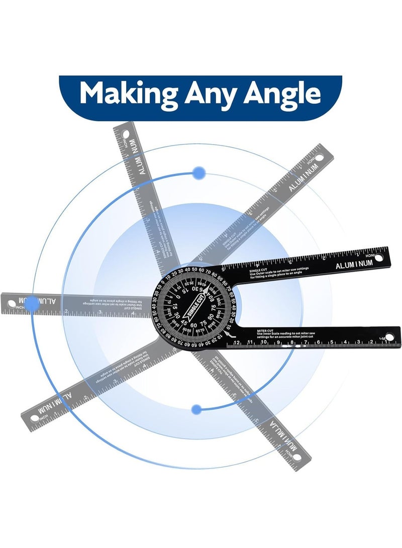 7 Inch Aluminum Miter Saw Protractor, Professional Angle Measuring Tool, Comes with Two Extra Straightedge Protractors for Woodworkers, Builders, Plumbers, Home DIY - Image 5