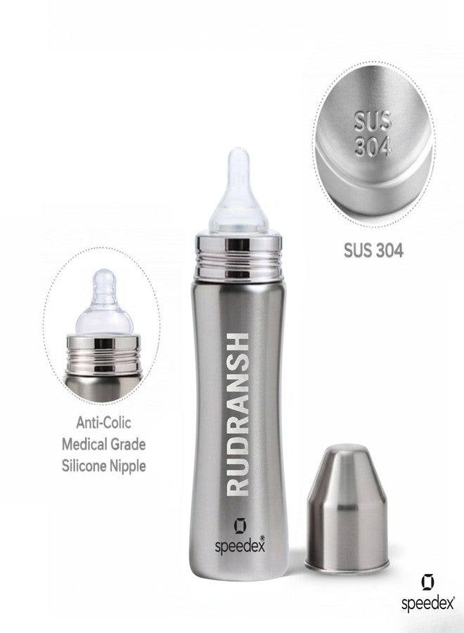 SPEEDEX Stainless Steel Baby Feeding Bottle 250ml | BPA Free & Anti-Colic | Medium Flow Silicone Nipple | Leak Resistant Infant Milk Bottle for Newborn Babies - Image 2