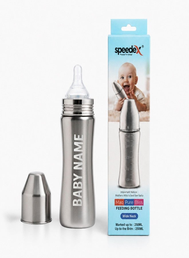 SPEEDEX Stainless Steel Baby Feeding Bottle 250ml | BPA Free & Anti-Colic | Medium Flow Silicone Nipple | Leak Resistant Infant Milk Bottle for Newborn Babies - Image 1