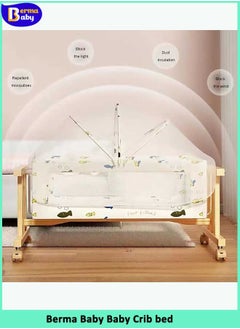 Berma Baby Baby Crib Bed Solid Wood Crib Multifunctional Cradle Bed Wood Crib For Baby Without Mosquito Mattress Net  - Image 2