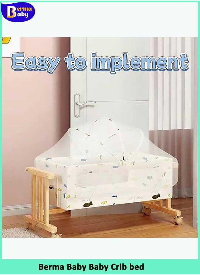 Berma Baby Baby Crib Bed Solid Wood Crib Multifunctional Cradle Bed Wood Crib For Baby Without Mosquito Mattress Net  - Image 3