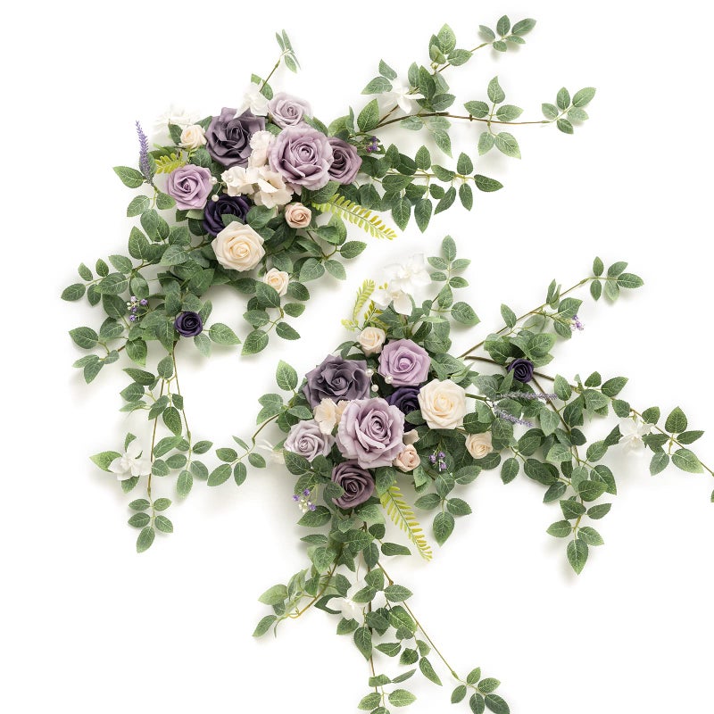 Ling's moment Lings Moment 2PCS Artificial Floral Swags Centerpieces Wedding Flower Purple Rose Garland Greenery Arrangements for Sweetheart Head Table Decor Car Wall Window Arch Garden Decor Lilac  Gold